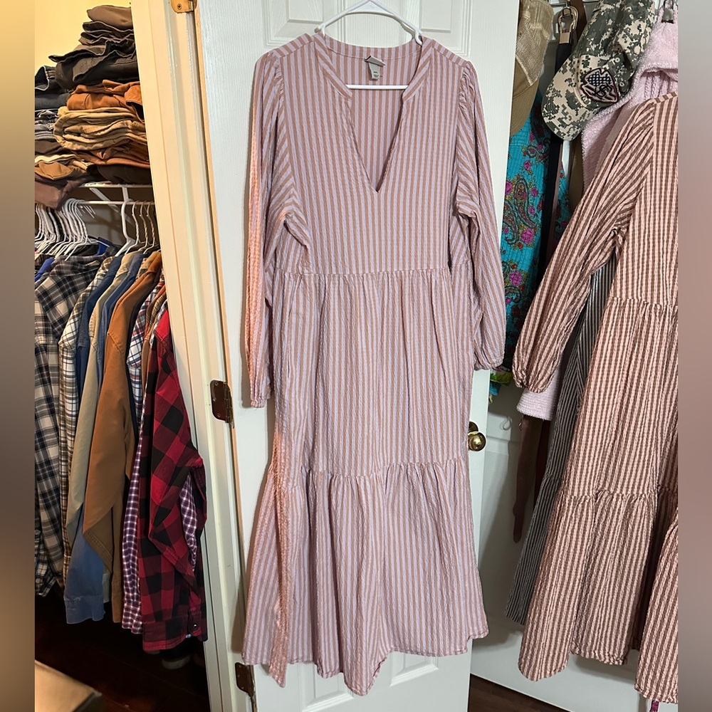 A New Day - Pink and Orange Gingham Midi Dress